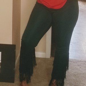 Dark Green Fringe Pants